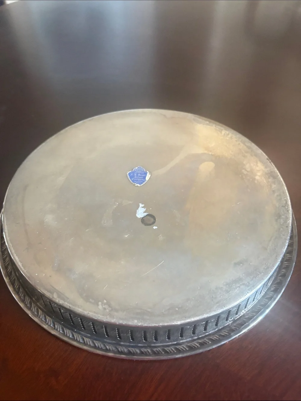 VTG F.B. Rogerrs Silver Plated Round Serving Tray with Decorative Etched Pattern